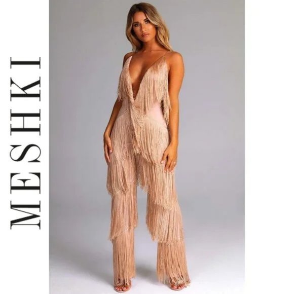 💥INSANELY BEAUTIFUL💥1920's Style Fringed Jumpsuit in Champagne - Picture 2 of 14